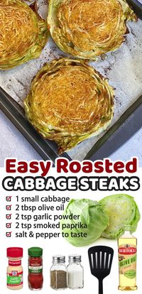 These roasted cabbage steaks are not only quick and easy to roast in your oven, they’re also healthy, low carb, keto friendly, vegan, and delicious! They complement just about everything from chicken and steak to sausage and seafood. Eveny my picky family loves this quick and easy side dish. You only need a few simple and cheap ingredients to make them: cabbage, olive oil, garlic powder, and smoked paprika. Once roasted, the inside becomes tender with a crispy outer layer!