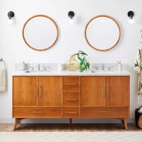 72" Novak Double Teak Vanity with Rectangular Undermount Sinks - Teak - Carrara - Widespread,