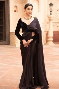 Buy Soniya G Brown Silk Pre-draped Saree With Blouse Online | Aza Fashions