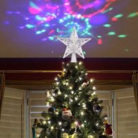 2020 Christmas Tree Top Light Star Snowflake Shape LED Snowstorm Snowman Stripe RGB Laser Projector Lights Christmas Tree Ornament EU Plug - Stripe RGB Star