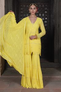 Buy Soniya G Yellow Georgette Lucknowi Sharara Set Online | Aza Fashions