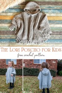 Lori Poncho Child Sizes Free Crochet Patterns | Looking for the perfect hooded poncho pattern? Crochet the Lori Poncho for kids! This free crochet pattern has a hood, cuffs, and fringe! | Follow HeartHookHome.com to see more free crochet patterns!