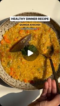 Dr. Vidhi Chawla on Instagram: "Healthy and delicious dinner ready in 30 minutes! 

Quinoa Khichdi Recipe👇🏻

I N G R E D I E N T S:

1/2 cup yellow split moong dal
1/3 cup quinoa
1 small onion
1 small tomato
1 small carrot
4-5 green beans
1-2 green chilies, slit (optional)
1/2 tsp cumin seeds
1/2 tsp mustard seeds
1 bay leaf
1/2 tsp turmeric powder
1/2 tsp red chili powder (optional)
1/2 tsp coriander powder
1 tbsp ghee 
Salt to taste
4 cups water
Fresh coriander leaves for garnish
Lemon wedge (optional, for serving)

I N S T R U C T I O N S:
1. Rinse the dal and quinoa 4-5 times.
2. Add fresh water and soak them for 30 minutes.
3. Chop your veggies
4. Heat ghee or oil in a pressure cooker on medium flame.
5. Add mustard seeds, cumin seeds and bay leaf, let them splutter.
6. Add chopped 