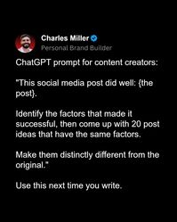 If you're a content creator, use this ChatGPT prompt. It'll help you come up with content ideas based on your past top-performers or other people's.