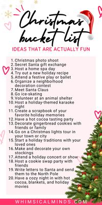 Ho! Ho! Ho! It's time to spice up your holiday season with our ultimate Christmas Bucket List! From cozy family traditions to heartwarming new adventures, this list has everything you need to ignite the festive magic and make memories that'll last a lifetime! | christmas bucket list for couples, christmas bucket list for family, christmas bucket list for kids, christmas bucket list nyc, christmas bucket list with friends, christmas bucket list ideas, christmas bucket list for teens |