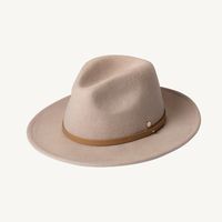 Mushroom Beige Wool Felt Fedora With Tan Strap 100% Australian Wool Removable under chin strap Removable/interchangeable leather strap (see accessories for more colour options) Hats are made to fit “HALO” style and are a soft make  Our entire hat range comes in child to adult sizes, Click here for kids sizes Check out