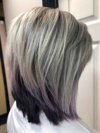 Silver blonde with violet under-veil Insta: @hair.by.emilykay