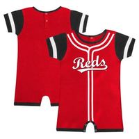 Ensure the newest little addition to the Cincinnati Reds fan club looks their best by grabbing this Fast Pitch romper from Fanatics Branded. Vibrant Cincinnati Reds graphics charmingly showcase their budding fandom. The multiple snaps at the neck and bottom make changing quick and easy. Imported Machine wash with garment inside out, tumble dry low Two snaps at back of neck Brand: Outerstuff Crew neck Officially licensed Five snaps at bottom Material: 100% Cotton Screen print graphics Inseam on s