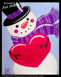 Snowman with heart. "I'm having an Art Attack!" Social Painting Parties. www.artattackpaintparty.com original artwork by Julie Kukreja