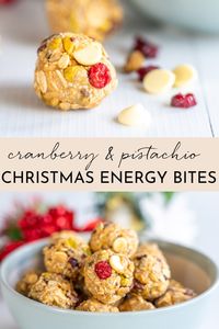 A bliss ball with a Christmas twist! I call these my Cranberry Pistachio Energy Bites. A great healthy Christmas snack idea.