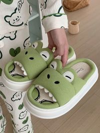 Green Glamorous,Vacation,Fashionable Collar   Plain Novelty Slippers Embellished   Women Shoes