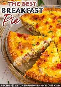 This savory Breakfast Pie is packed with cheesy eggs, flavorful sausage, tender veggies and bacon all nestled in a crispy hash brown crust. It’s the perfect way to start your morning with a balanced meal that is as satisfying as it is simple to make.