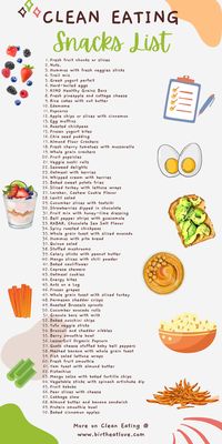 Here's a great list of Clean eating snacks ideas for meal planning and meal prep. Are you looking for healthy snacks to feed your family? These clean eating snack ideas are the best! Quick and easy snacks for clean eating plus snack recipes with only clean ingredients. Even includes lots of prepackaged clean snacks too.