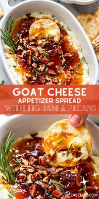 The absolute BEST party appetizer!! Goat cheese topped with fig jam, a secret delicious ingredient and chopped pecans then baked! SO good!