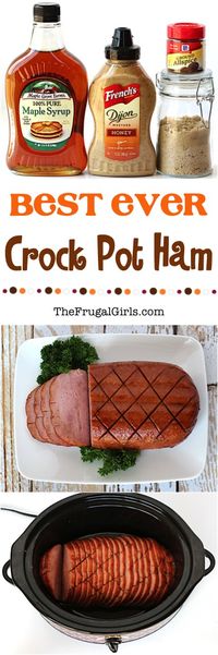 Best Crock Pot Ham Recipe! ~ from TheFrugalGirls.com ~ Save space in the oven during your dinner parties, and cook your holiday ham in the Crockpot instead! SO easy and delicious... just 5 ingredients, and pure maple syrup perfection! #slowcooker #recipes #thefrugalgirls