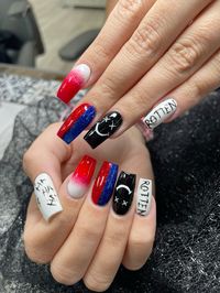 harley quinn halloween acrylic nails art long nails