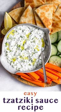 Homemade Greek tzatziki sauce recipe made with greek yogurt, cucumber, and dill and ready in 5 minutes. Use it as a dip, on sandwiches, in bowls, or an appetizer for parties! - Eat the Gains