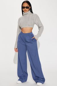 Available In Slate Blue And Magenta. Trouser Pant High Rise Asymmetrical Waist Button & Zipper Closure Belt Loops Elastic Waist Back Wide Leg Non Stretch 97% Polyester 3% Spandex Imported | Annalise Asymmetrical Trouser in Slate Blue size 3X by Fashion Nova