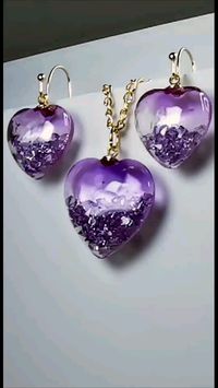 UV resin Heart shaped earrings and pendant with floating crystals