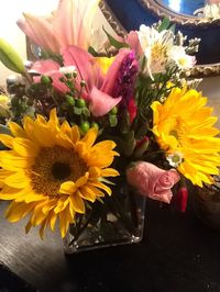 grocery store flowers in a square vase