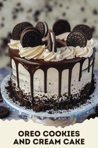 Indulge in our irresistible Oreo Cookies and Cream Cake! This decadent dessert features layers of moist chocolate cake studded with Oreo pieces, filled with creamy Oreo frosting, and topped with a generous sprinkle of crushed cookies. It's a cookies and cream lover's dream come true!