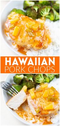 Hawaiian Pork Chops - easy 30 minute dinner! Sautéed pork chops with a sweet and sour pineapple sauce. Your family is going to love these delicious pork chops!