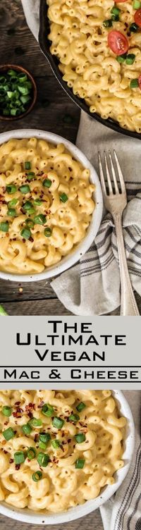 The Ultimate Vegan Mac n Cheese ~ super creamy, rich & oh-so dreamy! It takes less than 30 minutes to make & it's gluten-free. The Ultimate Vegan Mac n Cheese (GF) - http://veganhuggs.com/vegan-mac-n-cheese/