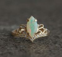 Vintage Marquise Opal Engagement Ring, Solid Gold Ethiopian Opal Marquise Ring, Art Deco Ring, Capucinne Jewelry, Fire Opal Ring