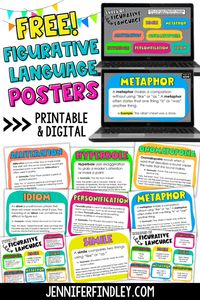 Teaching figurative language to upper elementary students can be so much fun! Providing them with visual reminders is still important though. These free posters will help!