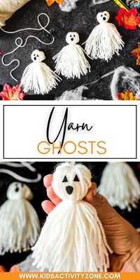 Yarn Ghosts are a simple, 10 minute Halloween craft perfect for kids and adults! All you need is a few inexpensive craft supplies and you can make these festive ghosts out of yarn for Halloween decorations.