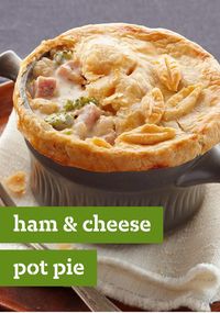 Ham & Cheese Pot Pie -- Warm ham and cheese go together like broccoli and cauliflower. And we've put that in the mix, too. Our hearty, creamy pot pie recipe looks restaurant-worthy and tastes even better.