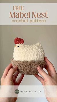 Mabel Chicken is getting a cozy upgrade! This sweet little nest crochet pattern is a quick, NO-SEW make with a touch of detailing around the top edge. It’s a perfect fit for the original Mabel Chicken crochet pattern, or you can tuck a little cluster of Mini Mabels in there too! (Both chicken patterns available in my shop!) This is a easy and quick, no-sew make, considered beginner-friendly.