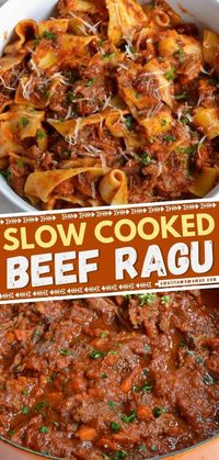 Here's an easy dinner idea for tonight! Slow-cooked to perfection and served over pappardelle pasta, this Beef Ragu recipe is pure comfort food. Your family will love this hearty meal! Save this pin!