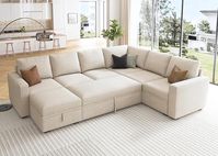 Sectional Couch with Storage Ottoman Convertible 7-Seater Sofa, Beige, Product Dimensions 83.4"D x 106.2"W x 35"H 
$1,499.99