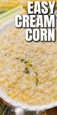 Homemade Creamed Corn is the perfect side dish recipe for any holiday or even for a weekday! Sweet tender corn kernels in a velvety cream sauce made with milk, cream and real butter. #spendwithpennies #sidedish #creamedcorn #cornrecipe