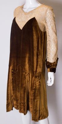 Vintage 1920s Silk Velvet and Lace Dress