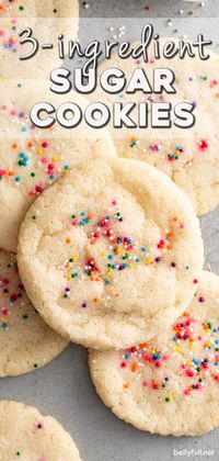 Quick and easy sugar cookies made with only 3 pantry ingredients and no egg! So simple and foolproof, you can whip up this sugar cookie recipe anytime. Classic comfort dessert that is great for a novice cook or if you are introducing young kids to baking. Sweet, buttery, and delicious!