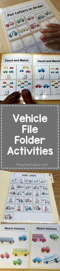 Vehicle File Folder Activities for Children with Special Needs and Autism to work on basic skills!