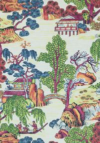 ASIAN SCENIC, Coral and Green, F975464, Collection Dynasty from Thibaut