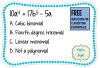 Free multiple choice questions and notes for classifying polynomials.