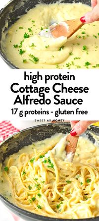 This Cottage Cheese Pasta Sauce is the most delicious creamy protein pasta sauce packed with 17 g of proteins per serve. If you love Alfredo sauce, this healthier version hit the spot.