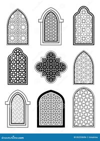 Illustration about Arabic or Islamic traditional architecture, set of window. Coloring page or template for design. Illustration of black, lattice, window - 85233696