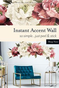 INCLUDES: • 6 Separately cut out peonies • 15 Separate leaves and leaf clusters • Quick installation, Just peel and stick • Cut from premium self-adhesive fabric decal material specifically designed for home decor • Matte finish opaque backing so you can layer with no see-through • Removable and Re-positionable so you can use again and again, no way to mess up.