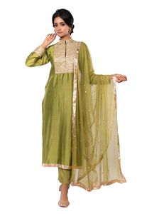 Buy Debarun Green Chanderi Kurta Set Online | Aza Fashions