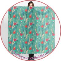 Shop for Tropical Garden - Emerald Blush Scarf by © SilverPegasus / Wrap yourself in some dreamy tropical vibes with this large square scarf, featuring a lush and vibrant tropical pattern with emerald green tropical foliage and red bird-of-paradise flowers, on a blush peach background. The exquisite blend of colors evokes the enchanting atmosphere of a tropical paradise, making this chiffon scarf a perfect accessory for any outfit. Whether you wear it as a beach sarong, wrap it around your shoulders on a breezy night, or tie it into a top, this lightweight scarf will elevate your summer look. This lush tropical scarf is a also a great gift for anyone who loves summer vibes, is going on a beach vacation, or simply loves trendy fashion. Shop today and add a touch of the tropics to your look!