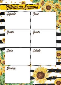 Planner Girassol metas da semana totalmente grátis, pronto para personalizar e imprimir em casa.