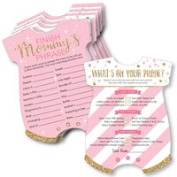 Big Dot of Happiness Little Princess Crown Activity Duo Games INCLUDES set of 20 Pink and Gold Princess Baby Shower or Birthday Party activity cards. Each card comes with 2 different games - 1 game per side. Instructions and answer keys included on each card. Festive Fun: Add some entertainment to your celebration when you pass out the 2-in-1 Little Princess Crown activity cards. Each card is easy to handwrite on and features games What's On Your Phone? and Finish Mommy's Phrase. How To Play: Ea