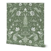 Rabbits in the Hedgerow Sage Wallpaper | Spoonflower