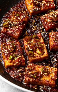 This dubu jorim (Korean braised tofu) is going to be your new favorite way to enjoy tofu! The tofu has a golden crust on the outside, is soft on the inside, and is super flavorful thanks to the delicious and slightly spicy soy-based sauce. Enjoy it with rice for a simple and tasty meal!