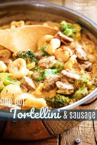 This Creamy One Pot Tortellini with Sausage is a delicious meal that whips up in less than 30 minutes. The seasonings in the sauce make it so flavorful! #creamy #sausage #onepotdinner #onepotmeal #tortellini #sausagetortellini #pasta #FavoriteFamilyRecipes #favfamilyrecipes #FavoriteRecipes #FamilyRecipes #recipes #recipe #food #cooking #HomeMade #RecipeIdeas